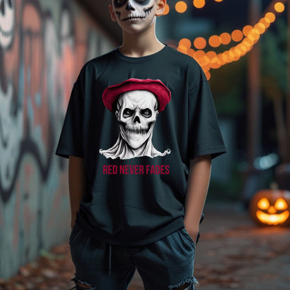 Red Beret Skull T-Shirt Horror Art Tee Gothic Revolutionary Skeleton Shirt Bold Creepy Halloween Top Gift for her Gift for him