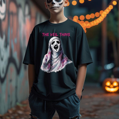 Halloween Ghost Tee The Veil Thins Ghost T-Shirt Pastel Shroud Horror Tee Spiritual Gothic Halloween Shirt Witchy Aesthetic Skeleton Design