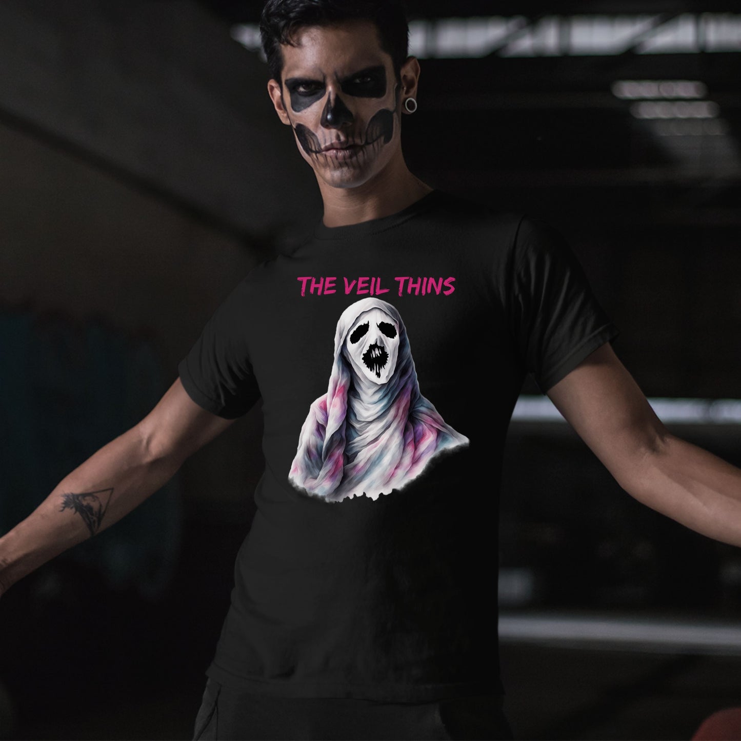 Halloween Ghost Tee The Veil Thins Ghost T-Shirt Pastel Shroud Horror Tee Spiritual Gothic Halloween Shirt Witchy Aesthetic Skeleton Design