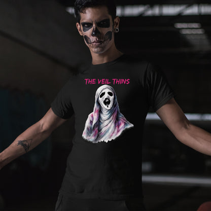 Halloween Ghost Tee The Veil Thins Ghost T-Shirt Pastel Shroud Horror Tee Spiritual Gothic Halloween Shirt Witchy Aesthetic Skeleton Design