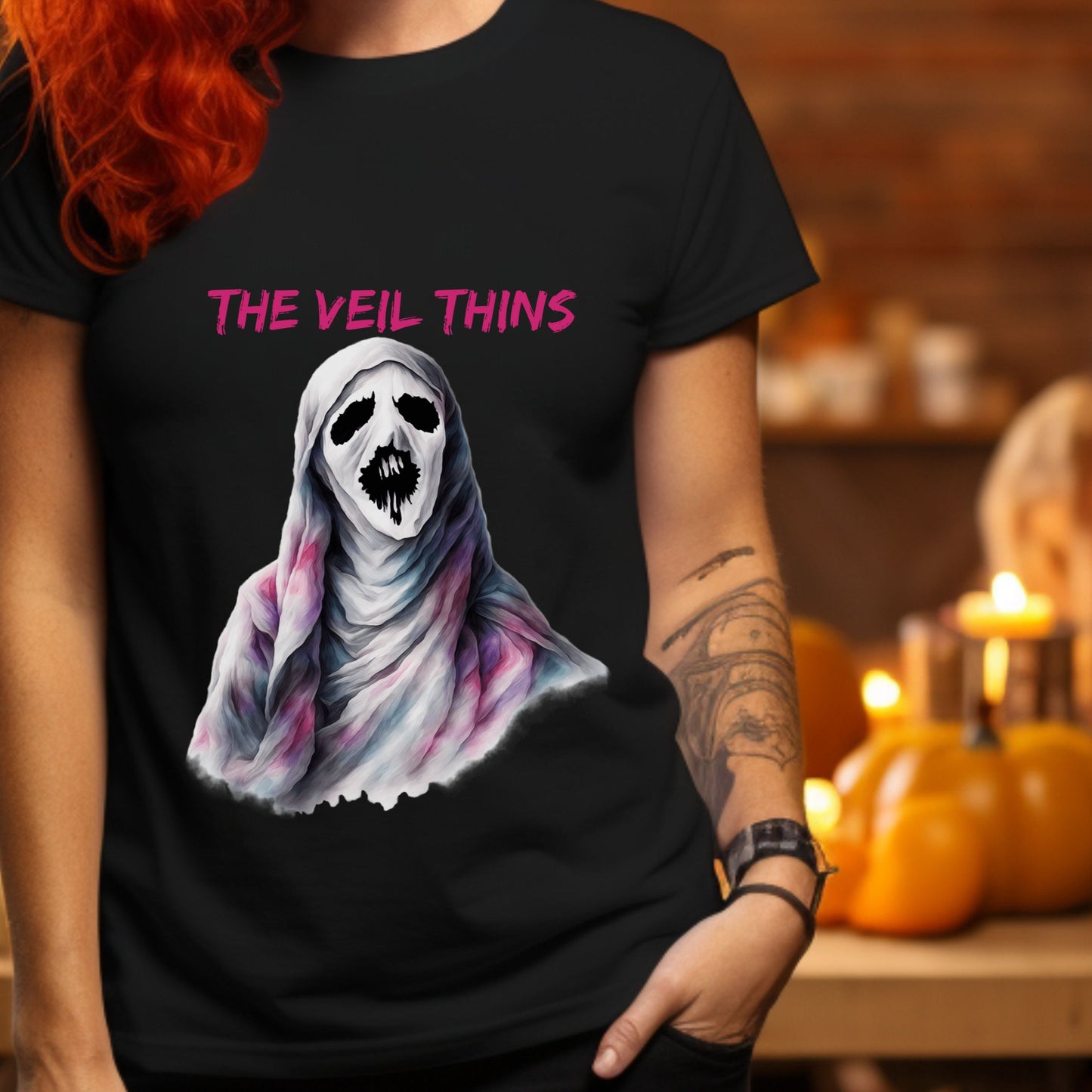 Halloween Ghost Tee The Veil Thins Ghost T-Shirt Pastel Shroud Horror Tee Spiritual Gothic Halloween Shirt Witchy Aesthetic Skeleton Design