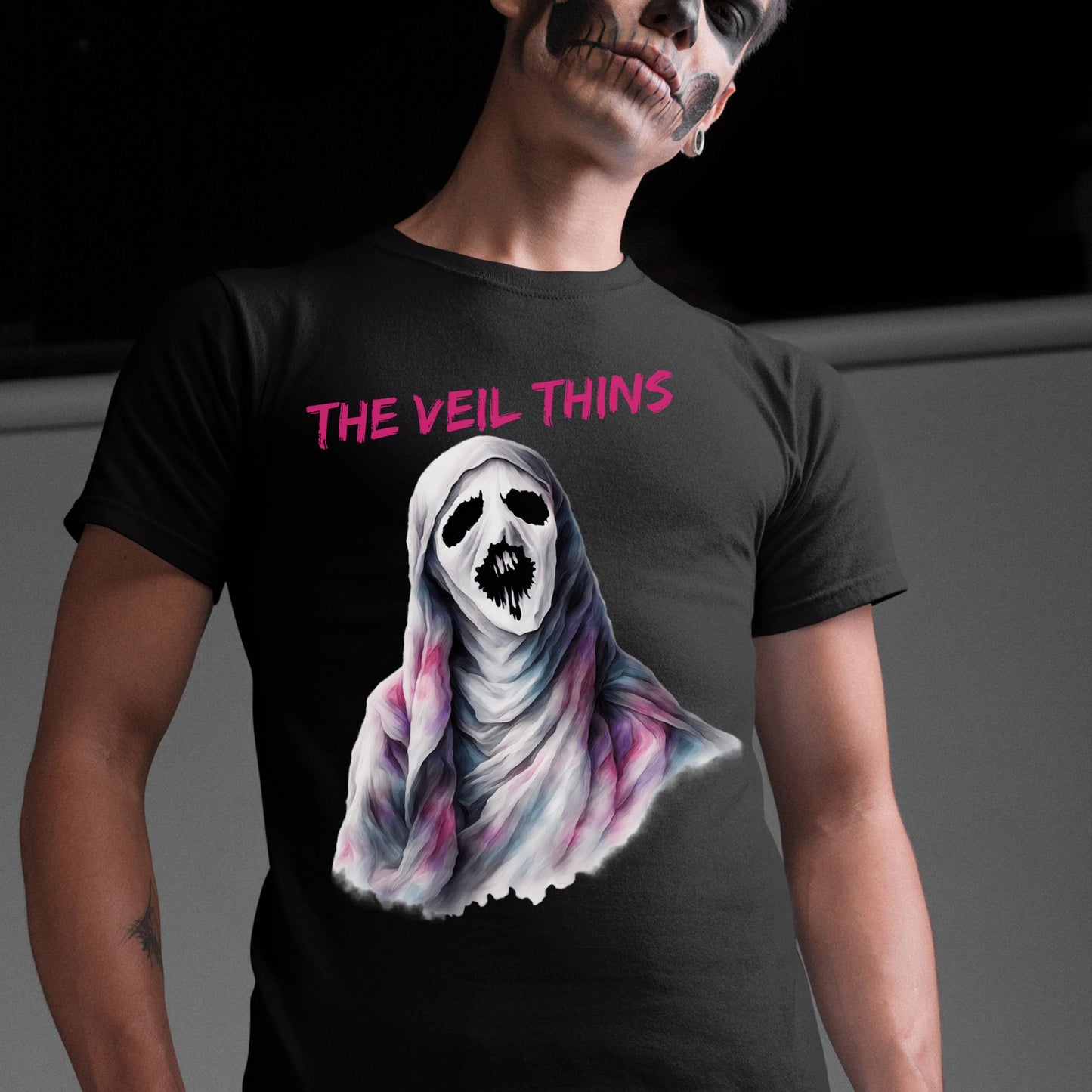 Halloween Ghost Tee The Veil Thins Ghost T-Shirt Pastel Shroud Horror Tee Spiritual Gothic Halloween Shirt Witchy Aesthetic Skeleton Design