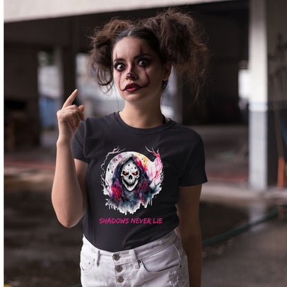 Halloween Skull Tee Shadows Never Lie T-Shirt Grim Reaper Skull Shirt Dark Art Halloween Tee Horror Skeleton Graphic Gothic Spiritual Top
