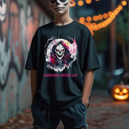 Halloween Skull Tee Shadows Never Lie T-Shirt Grim Reaper Skull Shirt Dark Art Halloween Tee Horror Skeleton Graphic Gothic Spiritual Top