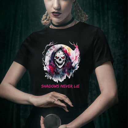 Halloween Skull Tee Shadows Never Lie T-Shirt Grim Reaper Skull Shirt Dark Art Halloween Tee Horror Skeleton Graphic Gothic Spiritual Top