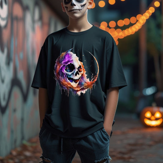 Cosmic Skull Moon T-Shirt Trippy Halloween Skeleton Tee Galaxy Horror Psychedelic Shirt  Colorful Gothic Skull Design Gift for her for him