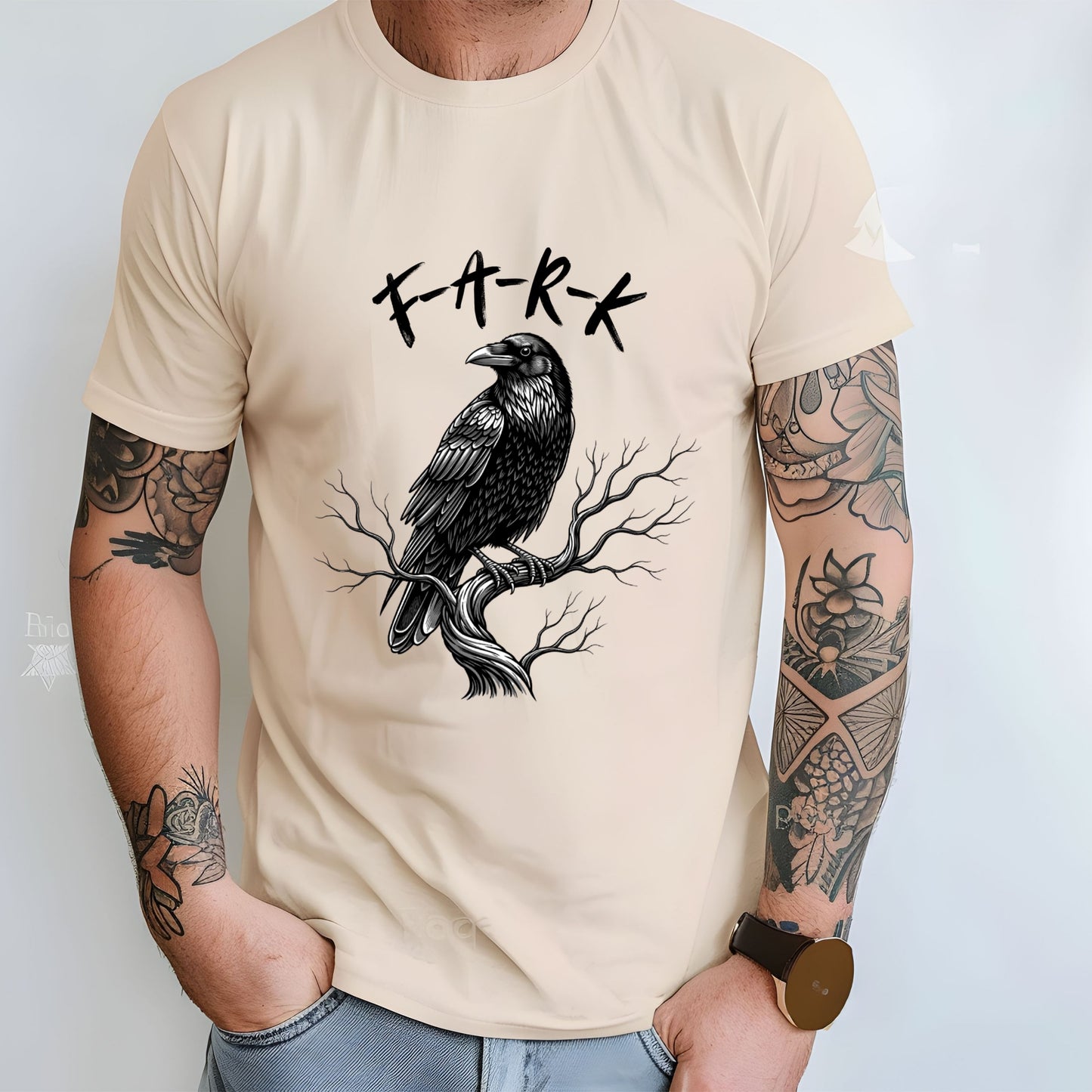 FARK Raven T-Shirt Funny Gothic Bird Shirt Dark Humour Aussie Slang Tee Grunge Crow on Branch Sarcastic Black Bird Gift for her Gift for Him