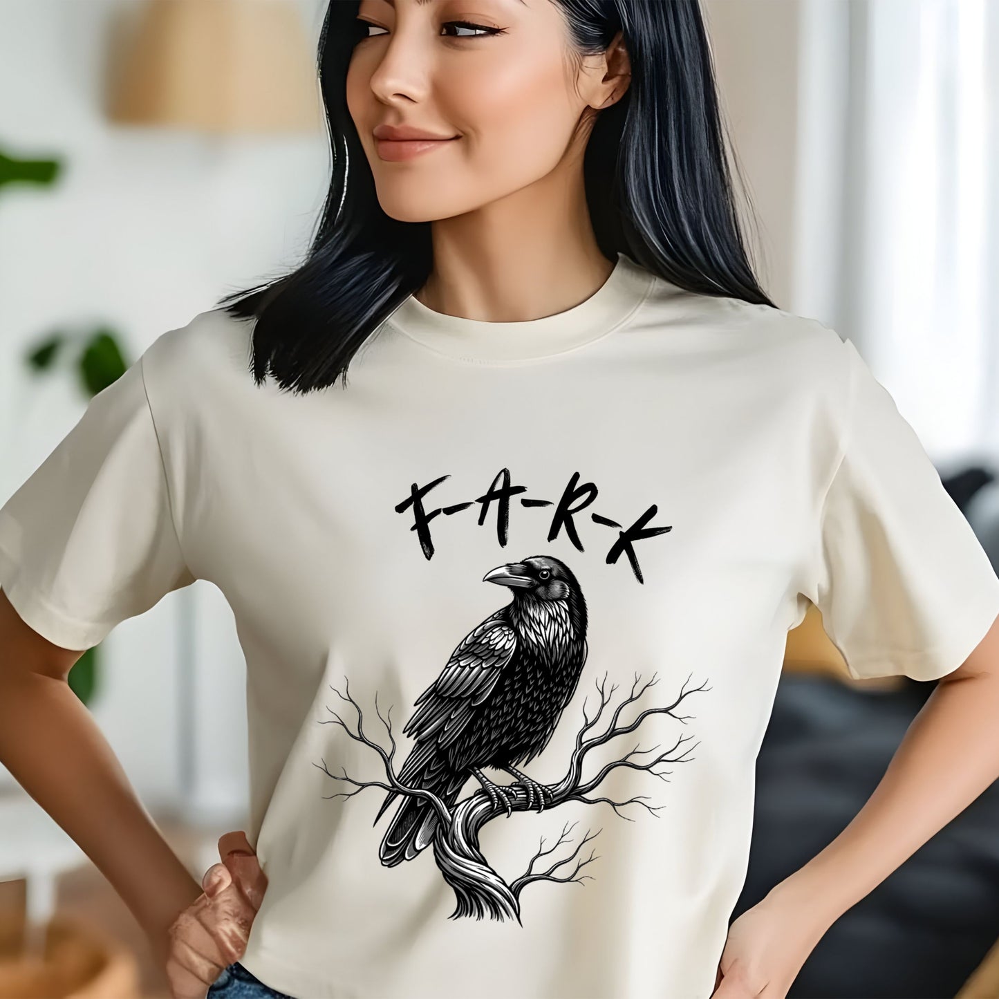 FARK Raven T-Shirt Funny Gothic Bird Shirt Dark Humour Aussie Slang Tee Grunge Crow on Branch Sarcastic Black Bird Gift for her Gift for Him