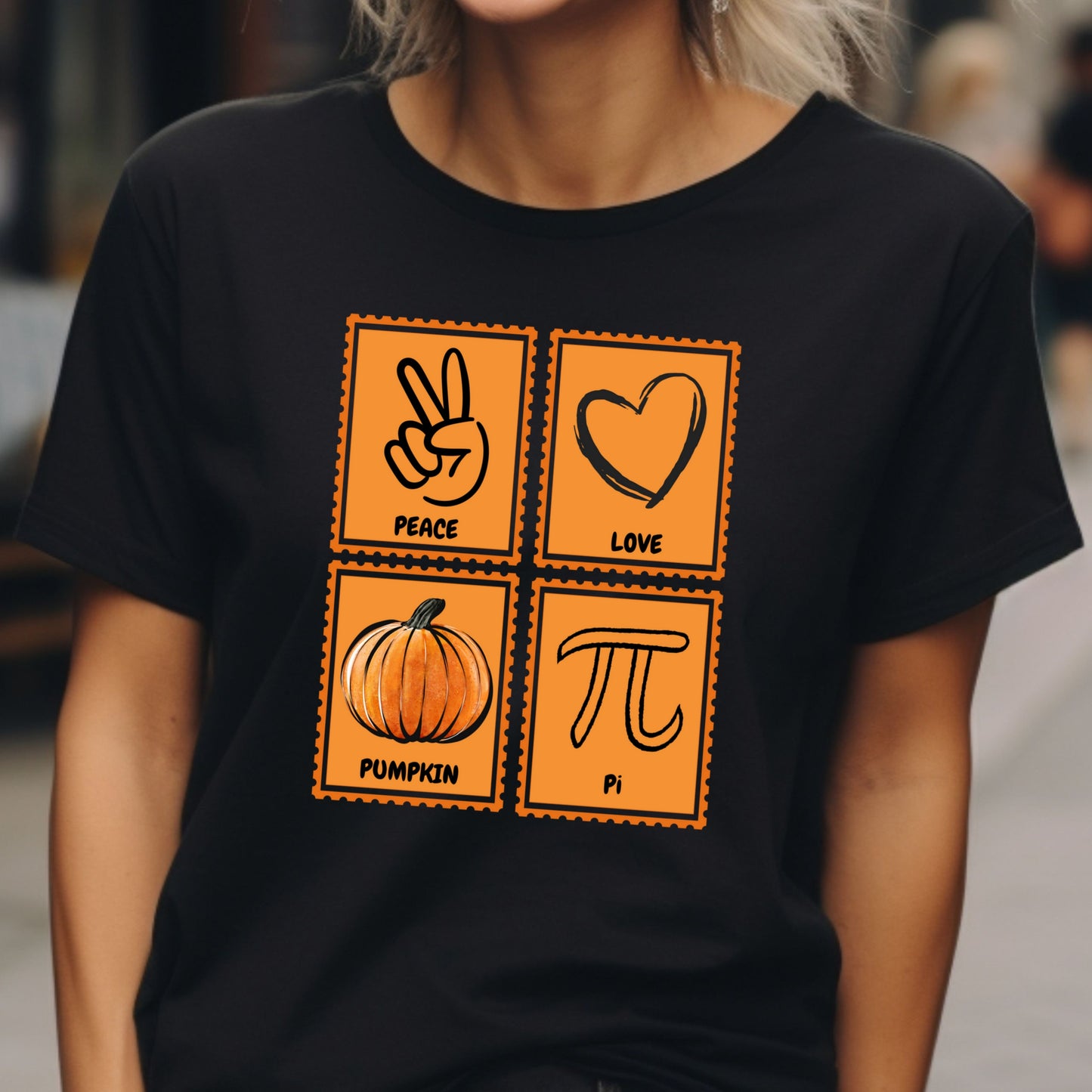 Peace Love Pumpkin Pi Shirt Funny Fall Teacher Shirt Pumpkin Pi Math Pun T-Shirt Autumn Halloween Gift for Women Men