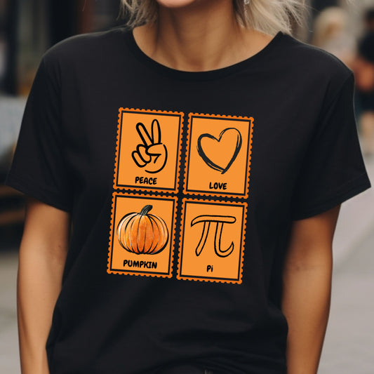 Peace Love Pumpkin Pi Shirt Funny Fall Teacher Shirt Pumpkin Pi Math Pun T-Shirt Autumn Halloween Gift for Women Men