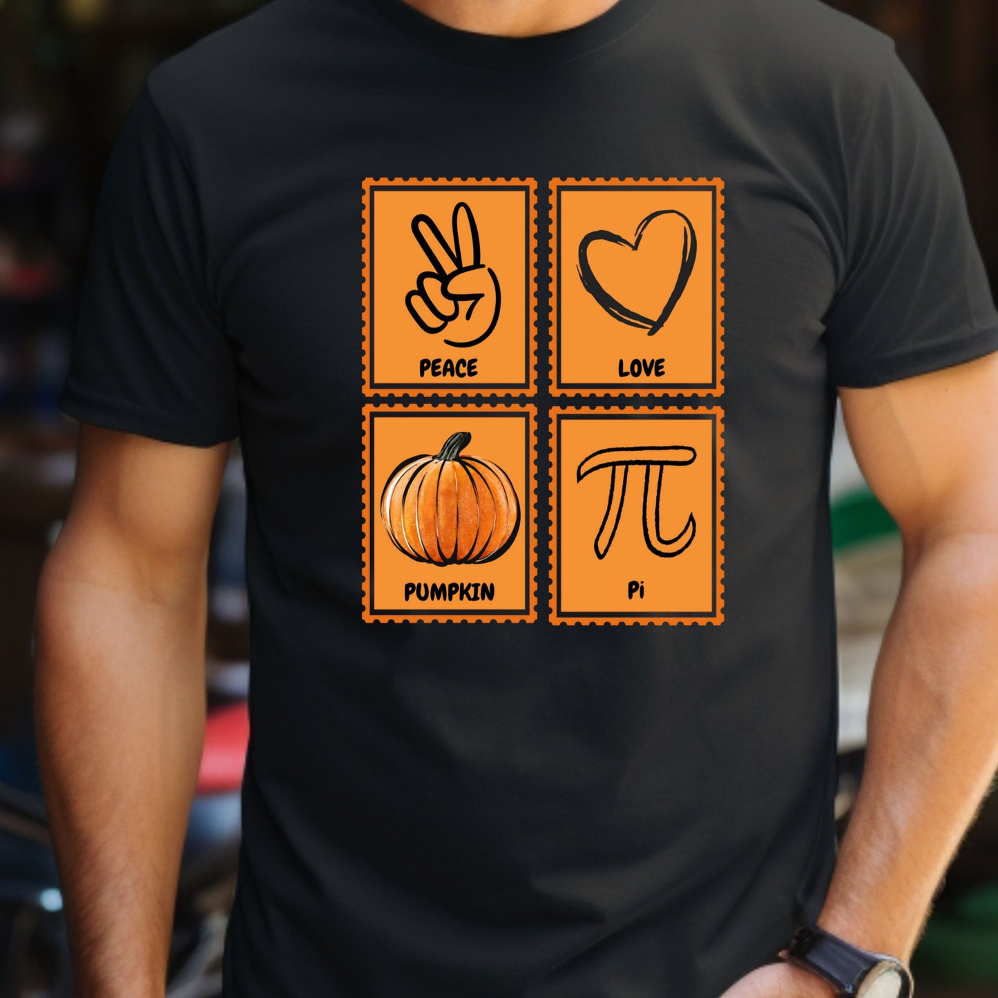 Peace Love Pumpkin Pi Shirt Funny Fall Teacher Shirt Pumpkin Pi Math Pun T-Shirt Autumn Halloween Gift for Women Men