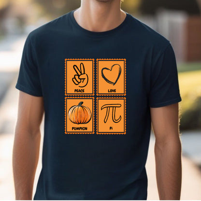 Peace Love Pumpkin Pi Shirt Funny Fall Teacher Shirt Pumpkin Pi Math Pun T-Shirt Autumn Halloween Gift for Women Men