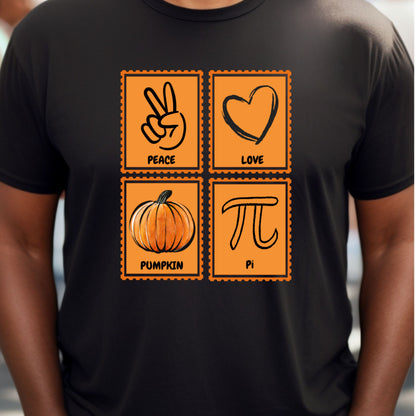 Peace Love Pumpkin Pi Shirt Funny Fall Teacher Shirt Pumpkin Pi Math Pun T-Shirt Autumn Halloween Gift for Women Men