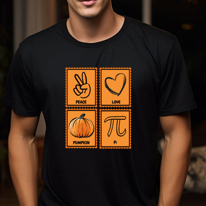 Peace Love Pumpkin Pi Shirt Funny Fall Teacher Shirt Pumpkin Pi Math Pun T-Shirt Autumn Halloween Gift for Women Men