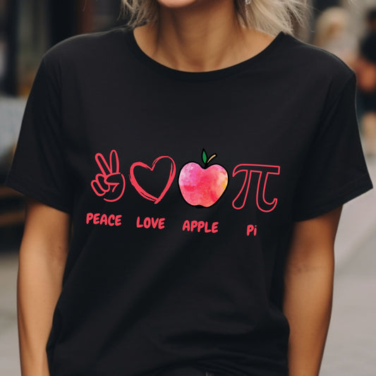 Peace Love Apple Pi Shirt Funny Math Teacher Gift Apple Pie Pun T-Shirt Pi Day Shirt Nerdy Graphic Tee Back to School Humor gift for her