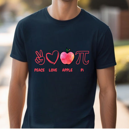 Peace Love Apple Pi Shirt Funny Math Teacher Gift Apple Pie Pun T-Shirt Pi Day Shirt Nerdy Graphic Tee Back to School Humor gift for her