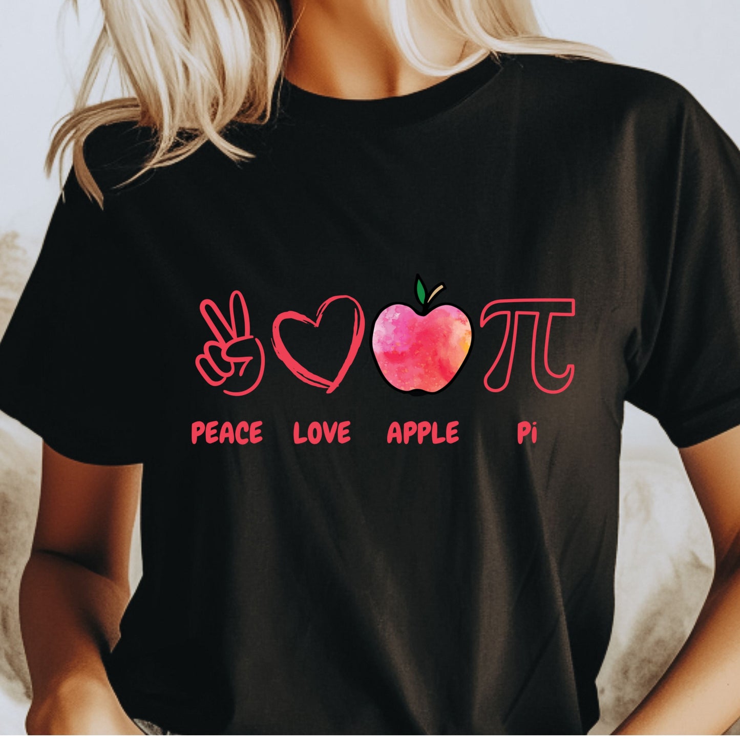 Peace Love Apple Pi Shirt Funny Math Teacher Gift Apple Pie Pun T-Shirt Pi Day Shirt Nerdy Graphic Tee Back to School Humor gift for her