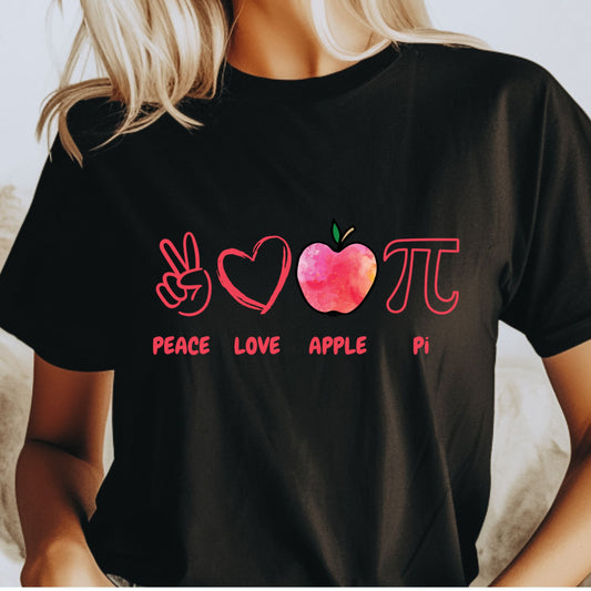 Peace Love Apple Pi Shirt Funny Math Teacher Gift Apple Pie Pun T-Shirt Pi Day Shirt Nerdy Graphic Tee Back to School Humor gift for her