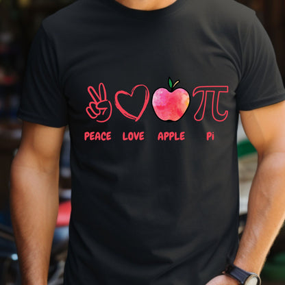 Peace Love Apple Pi Shirt Funny Math Teacher Gift Apple Pie Pun T-Shirt Pi Day Shirt Nerdy Graphic Tee Back to School Humor gift for her