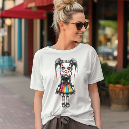 Creepy Cute Gothic Clown Girl T-Shirt Rainbow Skirt & Pigtails Pastel Horror Circus Doll Halloween Alt Aesthetic Art Shirt