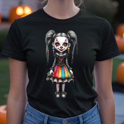 Creepy Cute Gothic Clown Girl T-Shirt Rainbow Skirt & Pigtails Pastel Horror Circus Doll Halloween Alt Aesthetic Art Shirt