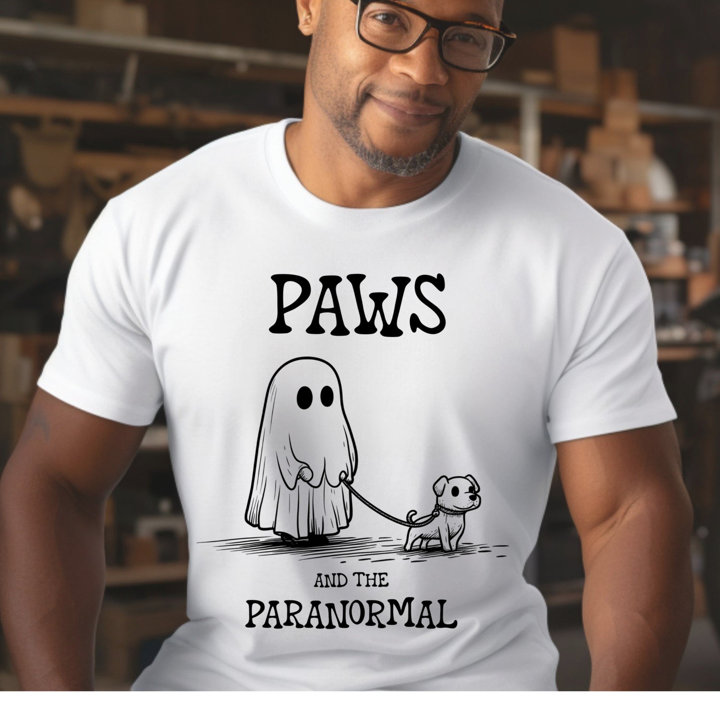 Paws and the Paranormal T-Shirt Cute Ghost and Dog Tee Spooky Halloween Shirt Funny Dog Walking Pet Lover Gift