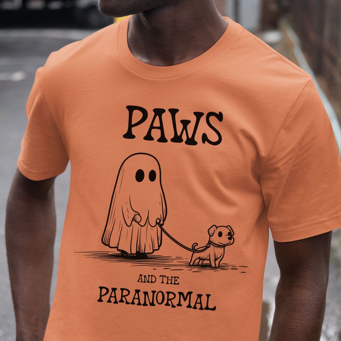 Paws and the Paranormal T-Shirt Cute Ghost and Dog Tee Spooky Halloween Shirt Funny Dog Walking Pet Lover Gift