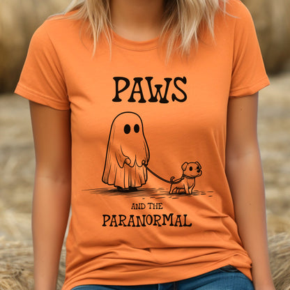 Paws and the Paranormal T-Shirt Cute Ghost and Dog Tee Spooky Halloween Shirt Funny Dog Walking Pet Lover Gift