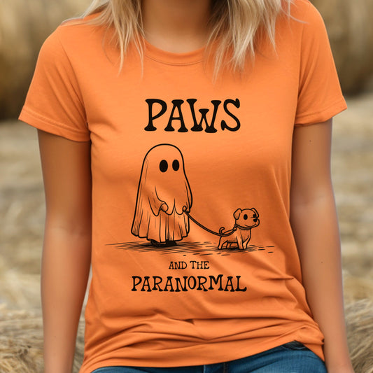 Paws and the Paranormal T-Shirt Cute Ghost and Dog Tee Spooky Halloween Shirt Funny Dog Walking Pet Lover Gift
