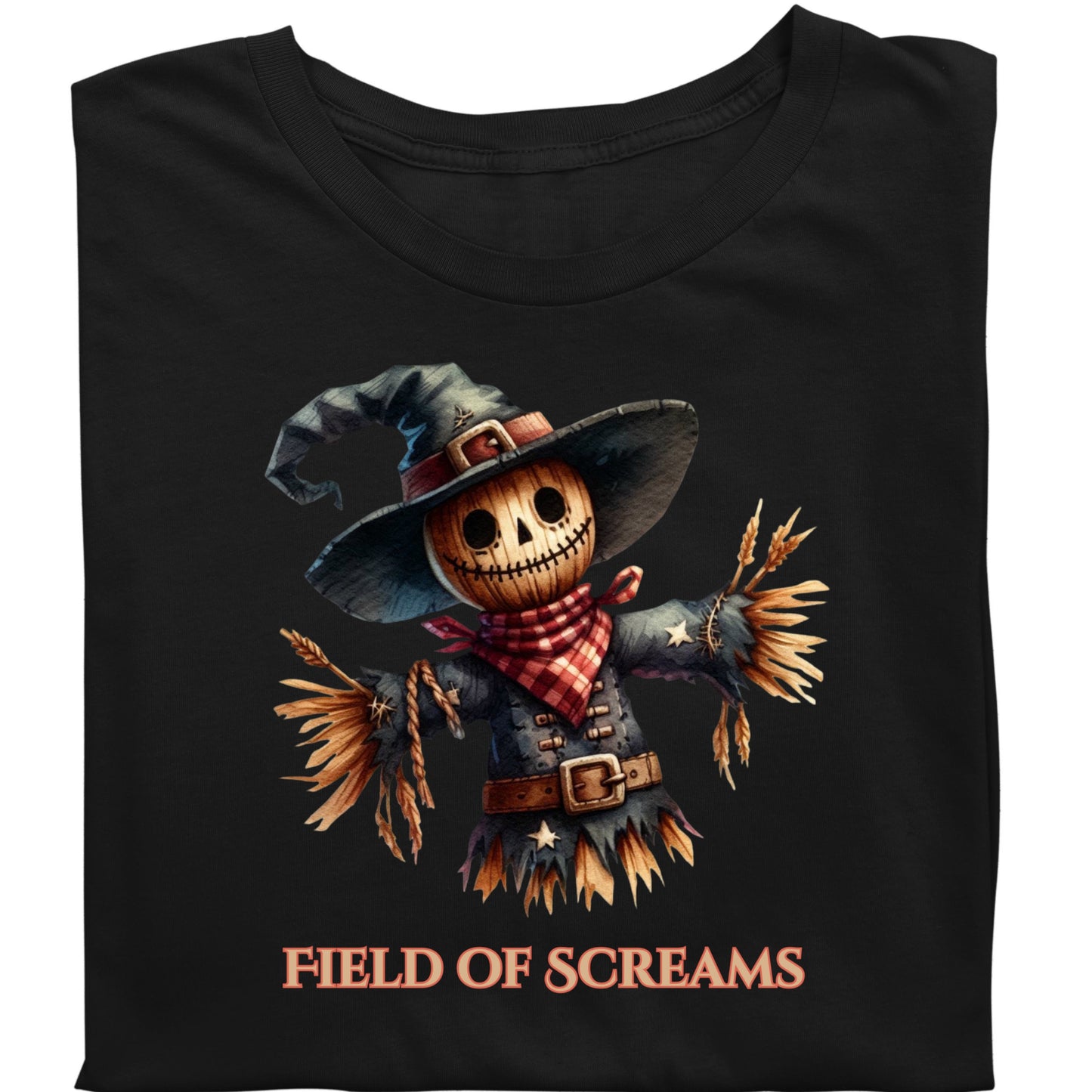 Field of Screams Halloween Shirt Scary Cute Scarecrow T-Shirt Spooky Fall Tee for Haunted Fields and Harvest Event Gift for Her Gift for him