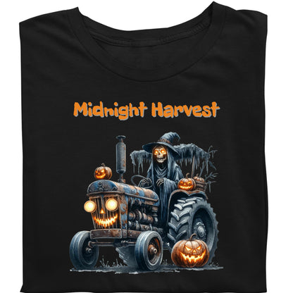 Midnight Harvest Halloween Shirt Grim Reaper on Haunted Pumpkin Tractor Spooky Fall Farm T-Shirt Creepy October Harvest Tee Gift for her