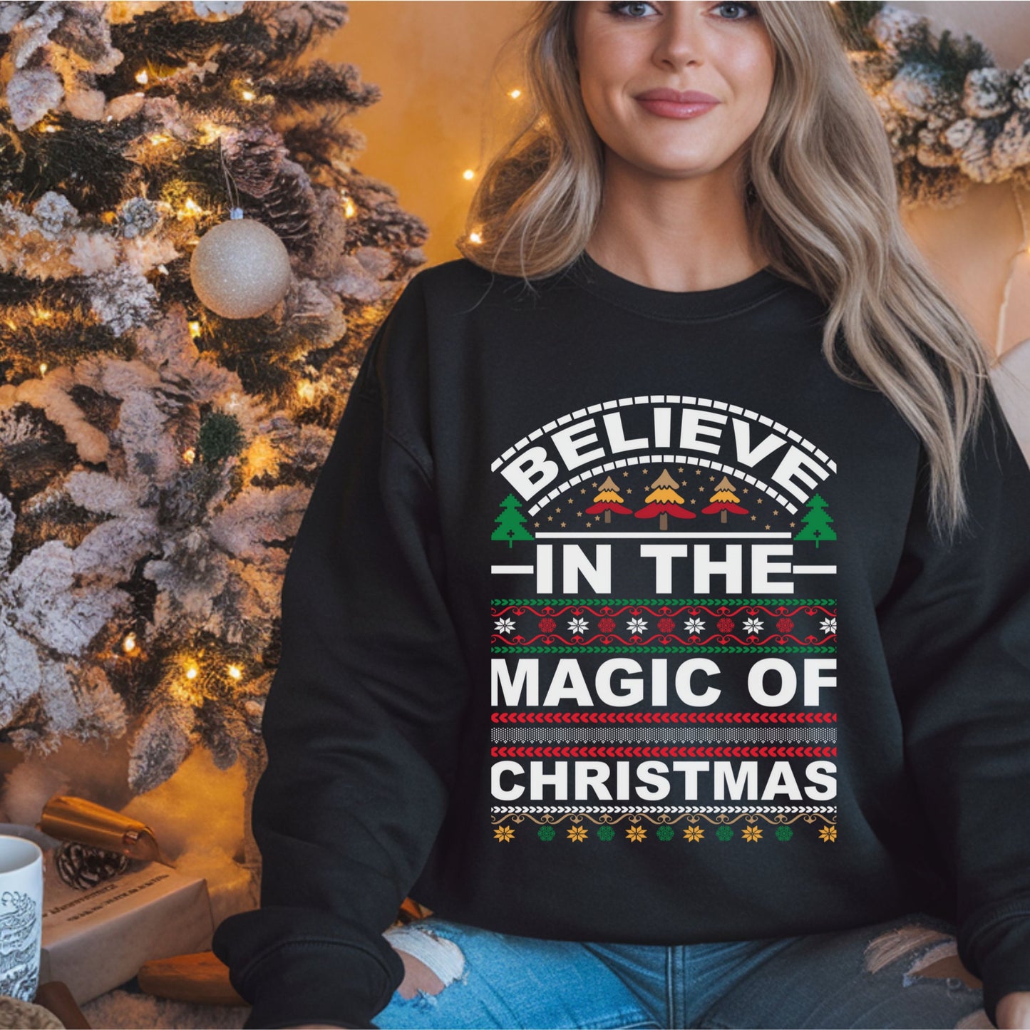 Believe in the Magic of Christmas Sweatshirt, Holiday Believe Jumper, Festive Crewneck, Winter Season Pullover, Xmas Gift Top