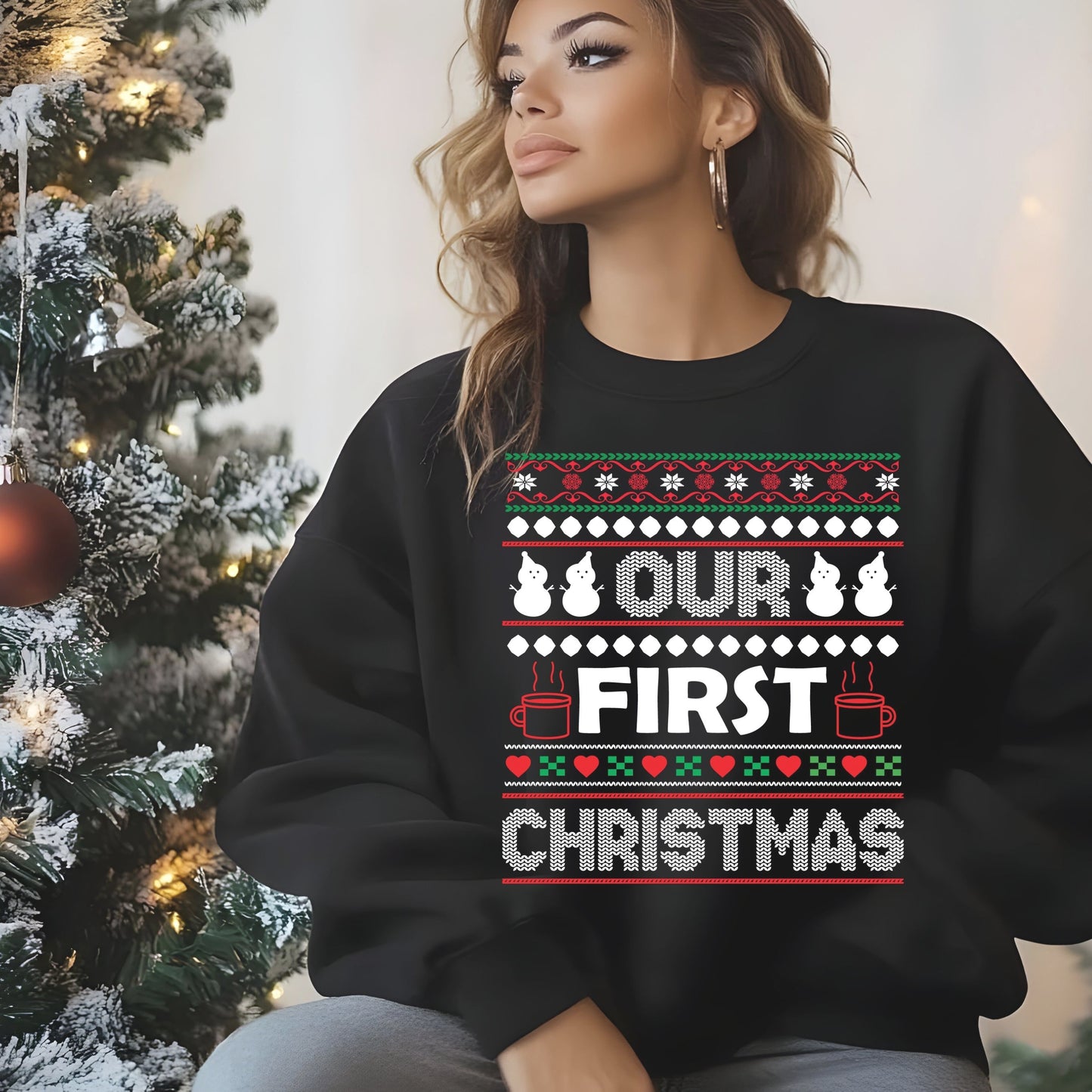 Our First Christmas Ugly Xmas Sweater Sweatshirt, Festive Holiday Gift, Unisex Christmas Jumper, Funny Xmas Pullover, Ugly Sweater Party