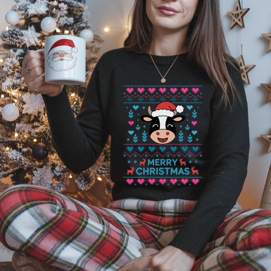 Ugly Christmas Sweater Cow Print Sweatshirt Merry Christmas Holiday Jumper Festive Winter Clothing funny Xmas gift