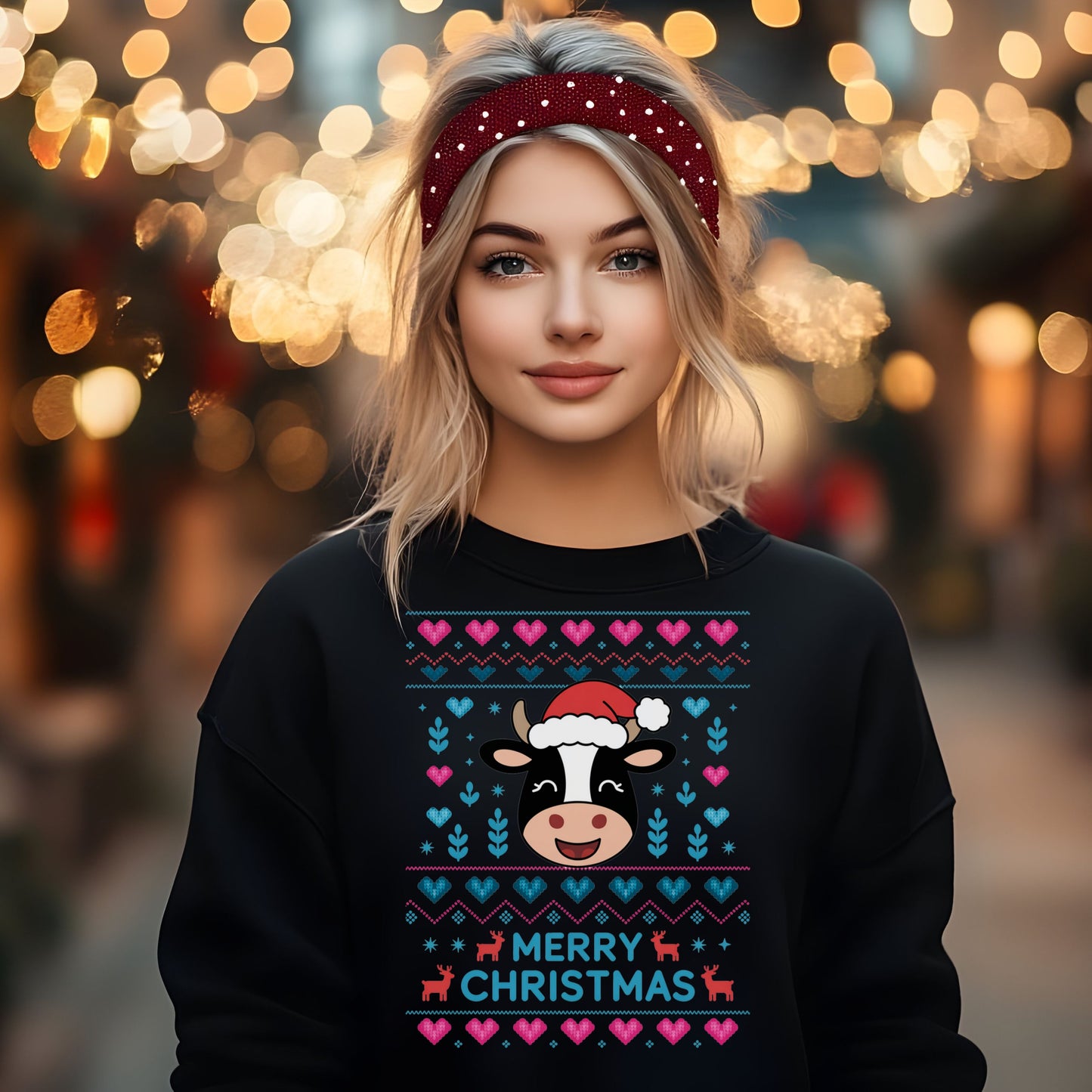 Ugly Christmas Sweater Cow Print Sweatshirt Merry Christmas Holiday Jumper Festive Winter Clothing funny Xmas gift