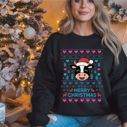 Ugly Christmas Sweater Cow Print Sweatshirt Merry Christmas Holiday Jumper Festive Winter Clothing funny Xmas gift