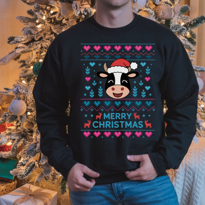Ugly Christmas Sweater Cow Print Sweatshirt Merry Christmas Holiday Jumper Festive Winter Clothing funny Xmas gift