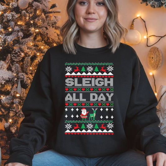 Christmas Sleigh All Day Sweatshirt, Santa sleigh Holiday Jumper, Winter Xmas Pullover, Festive Long Sleeve Top,