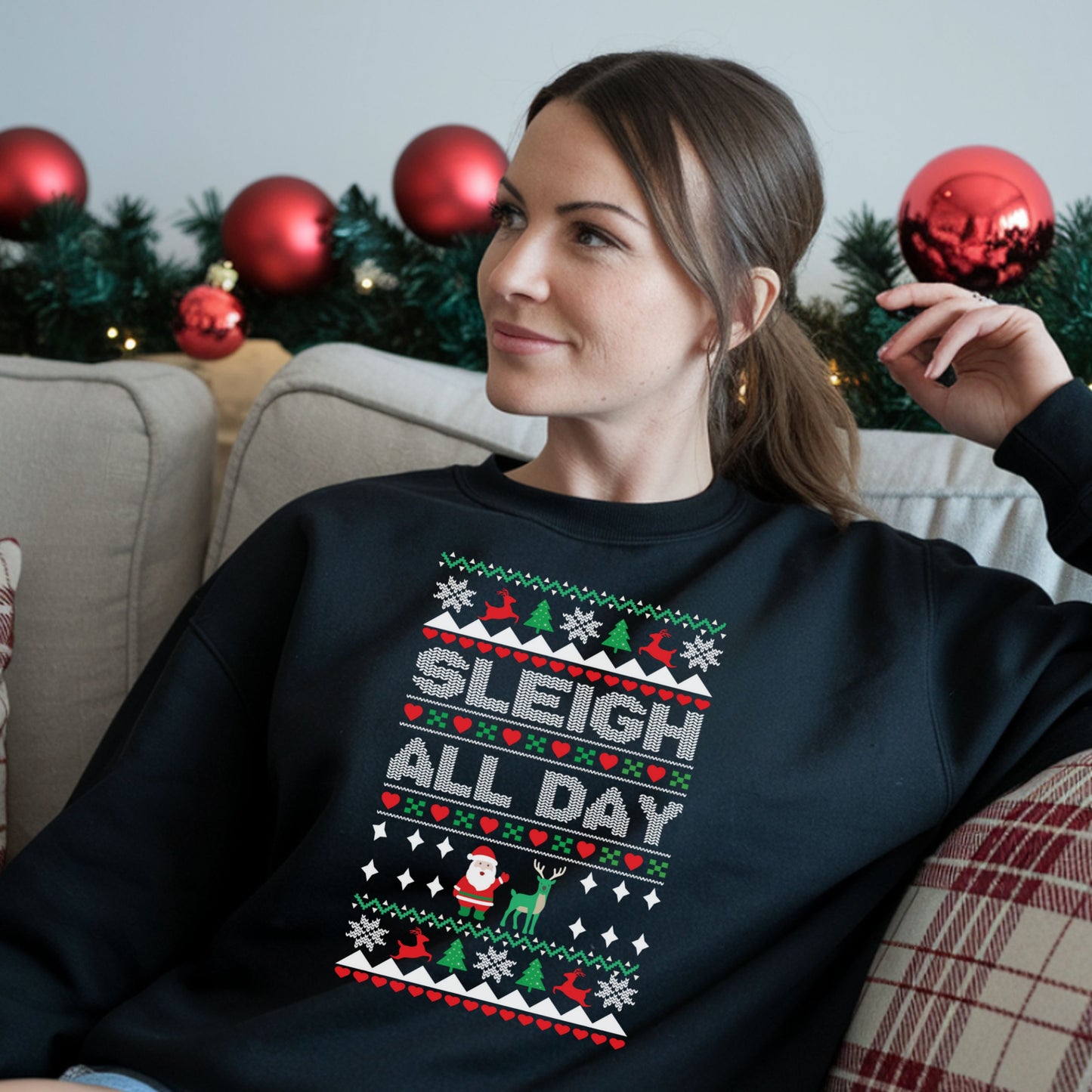 Christmas Sleigh All Day Sweatshirt, Santa sleigh Holiday Jumper, Winter Xmas Pullover, Festive Long Sleeve Top,