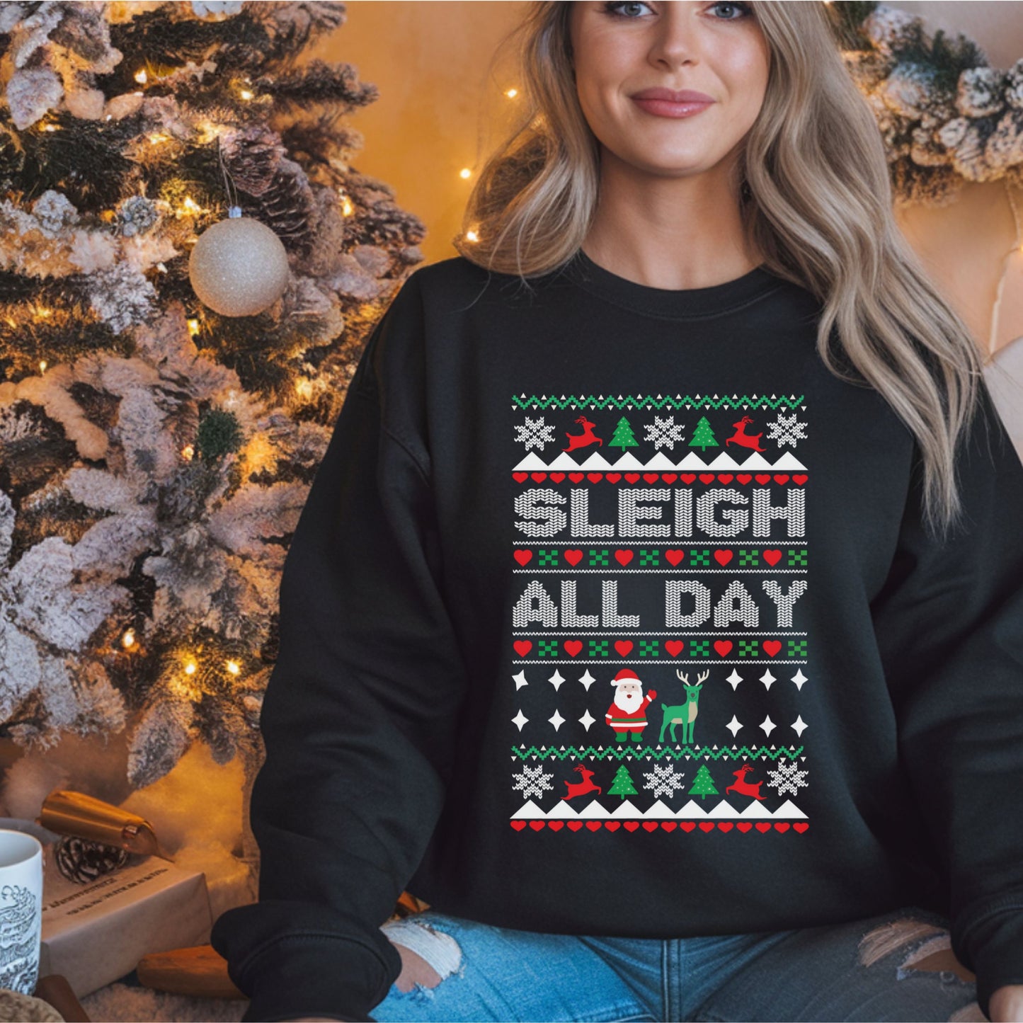 Christmas Sleigh All Day Sweatshirt, Santa sleigh Holiday Jumper, Winter Xmas Pullover, Festive Long Sleeve Top,