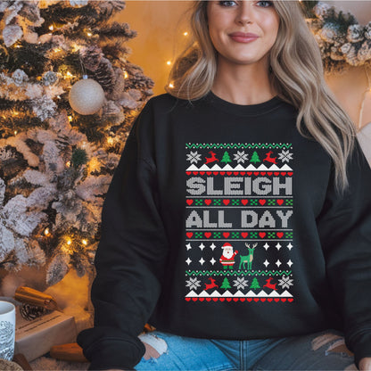 Christmas Sleigh All Day Sweatshirt, Santa sleigh Holiday Jumper, Winter Xmas Pullover, Festive Long Sleeve Top,