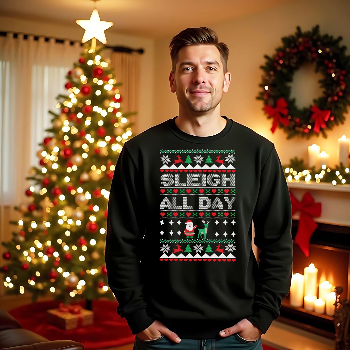 Christmas Sleigh All Day Sweatshirt, Santa sleigh Holiday Jumper, Winter Xmas Pullover, Festive Long Sleeve Top,