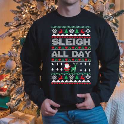 Christmas Sleigh All Day Sweatshirt, Santa sleigh Holiday Jumper, Winter Xmas Pullover, Festive Long Sleeve Top,