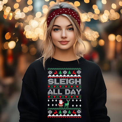 Christmas Sleigh All Day Sweatshirt, Santa sleigh Holiday Jumper, Winter Xmas Pullover, Festive Long Sleeve Top,