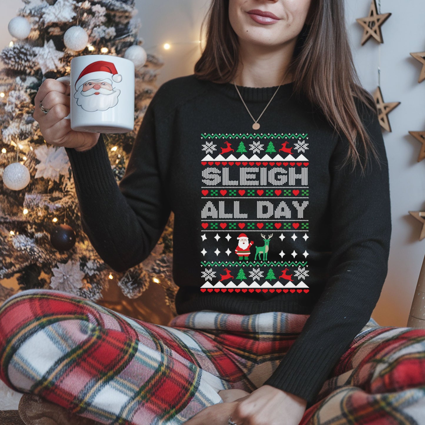 Christmas Sleigh All Day Sweatshirt, Santa sleigh Holiday Jumper, Winter Xmas Pullover, Festive Long Sleeve Top,