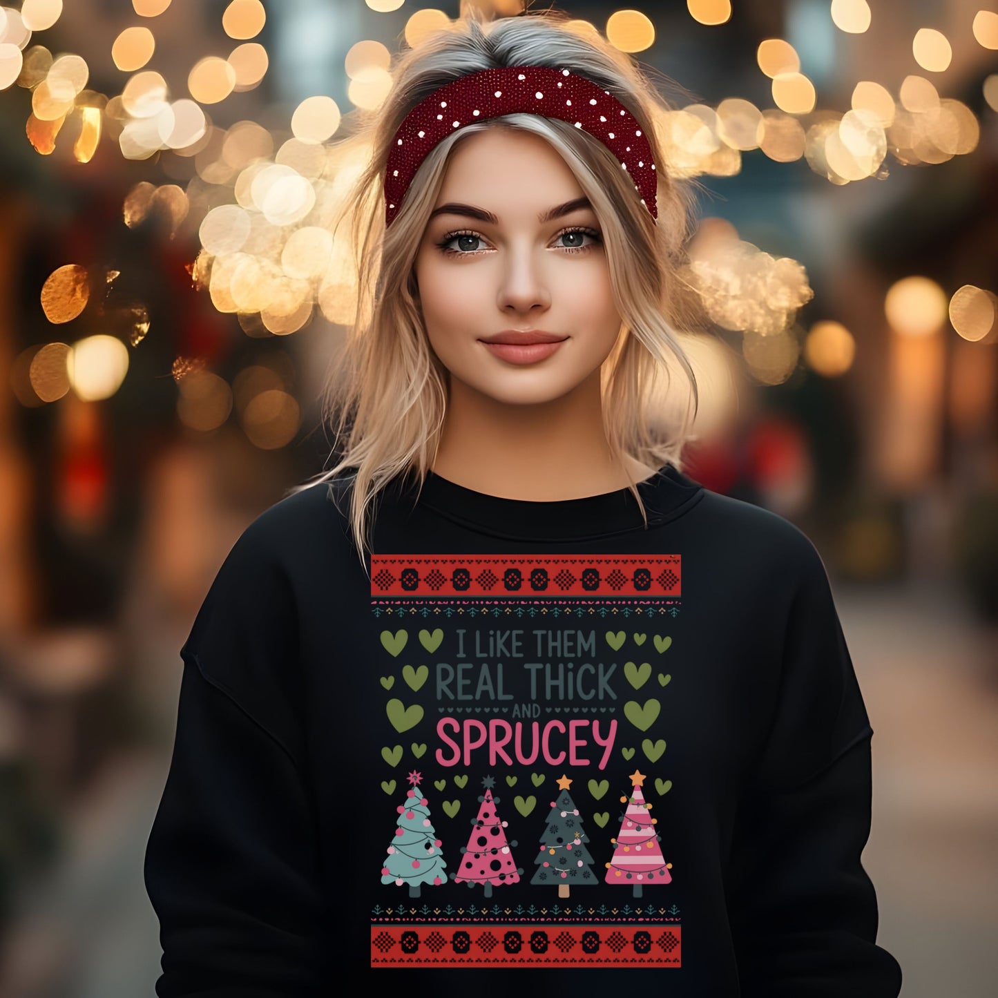 Ugly Christmas Sweater Design Holiday Season Sweatshirt Christmas Tree Design Thick and Sprucey Gift for her