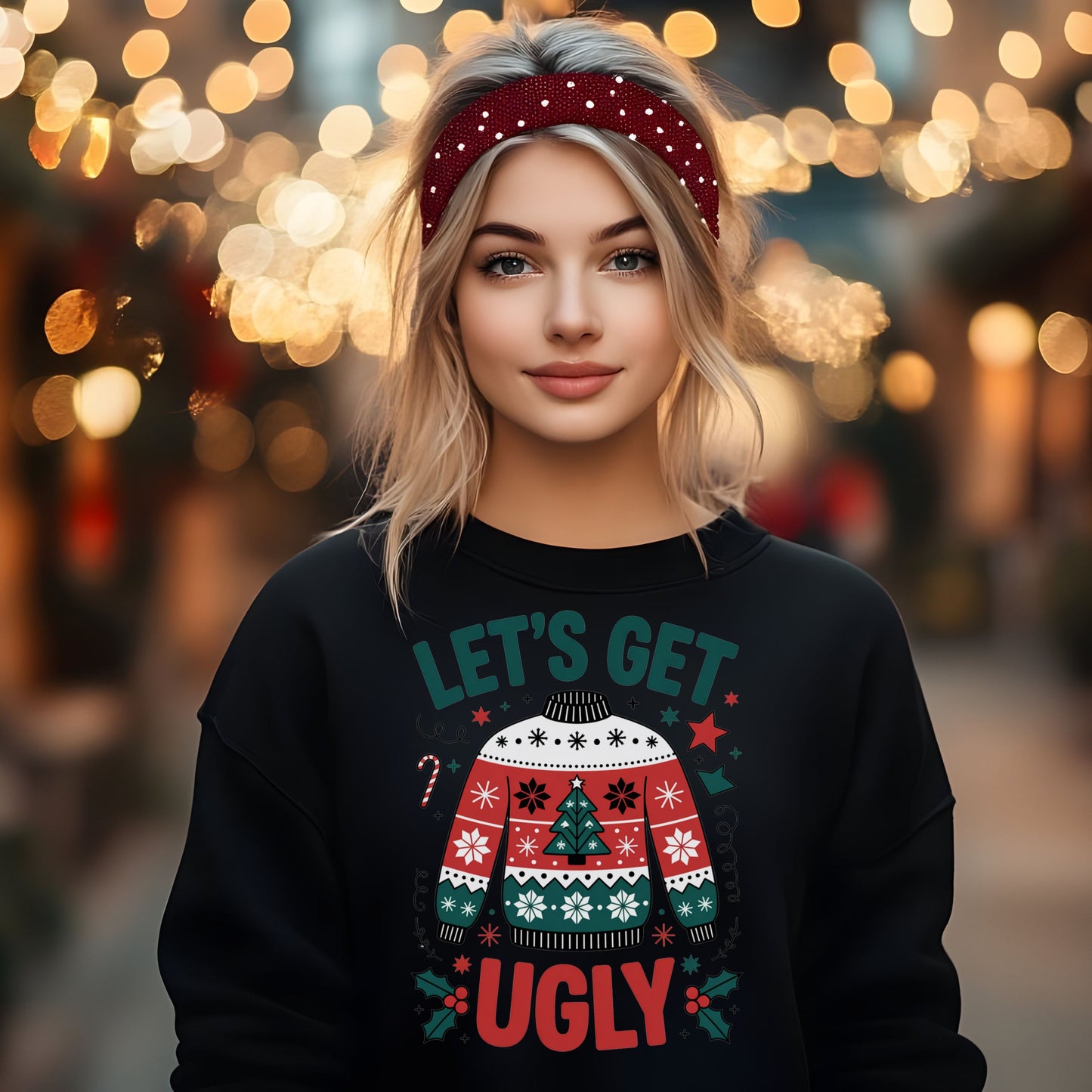 Ugly Christmas Crewneck Sweatshirt, Lets Get Ugly Design, Holiday Sweater, Unisex Jumper, Christmas Theme Pullover, Ugly Sweater Party