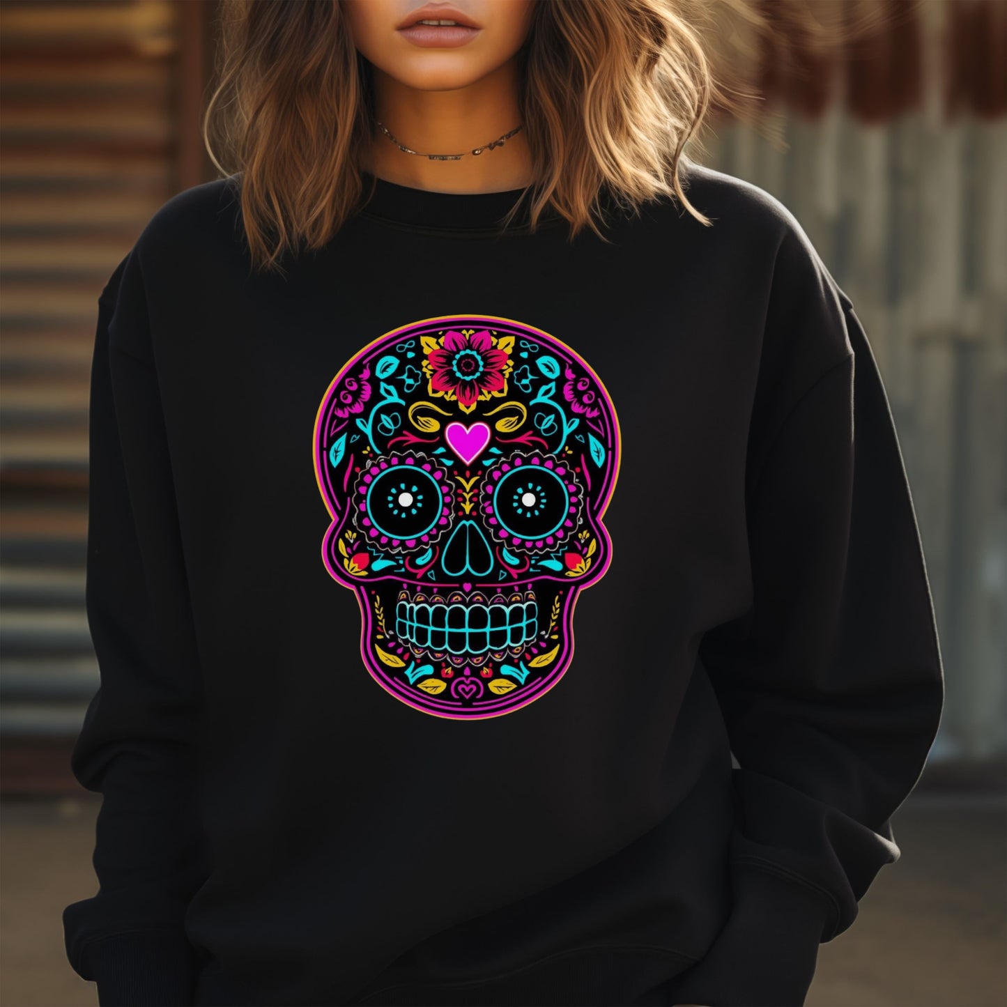 Colorful Sugar Skull SweatShirt, Day of the Dead Shirt, Dia de los Muertos Sweatshirt, Mexican Calavera Graphic, Festival Halloween Top