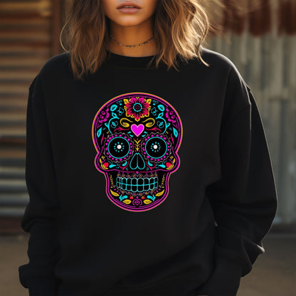 Colorful Sugar Skull SweatShirt, Day of the Dead Shirt, Dia de los Muertos Sweatshirt, Mexican Calavera Graphic, Festival Halloween Top