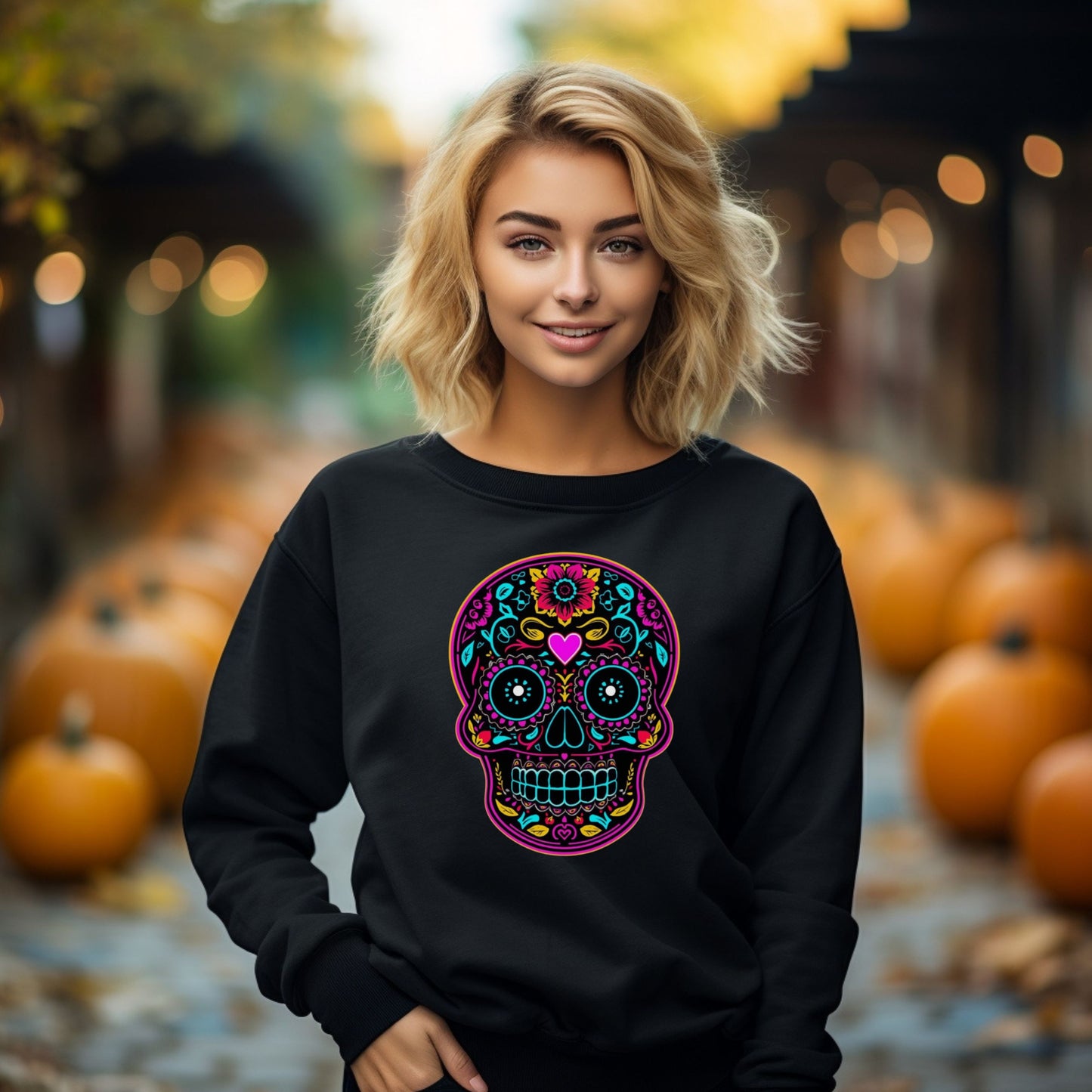 Colorful Sugar Skull SweatShirt, Day of the Dead Shirt, Dia de los Muertos Sweatshirt, Mexican Calavera Graphic, Festival Halloween Top